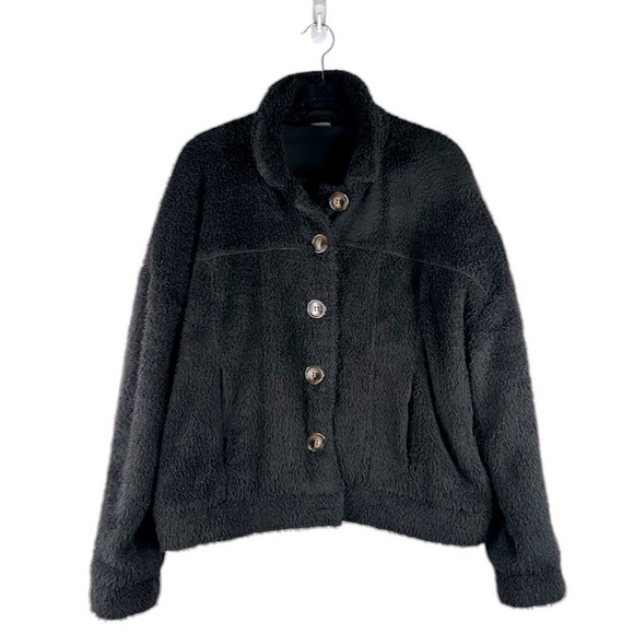 City Chic Black Fuzzy Long Sleeve Button Down Comfy Winter Jacket Size Large/20 - Picture 1 of 7